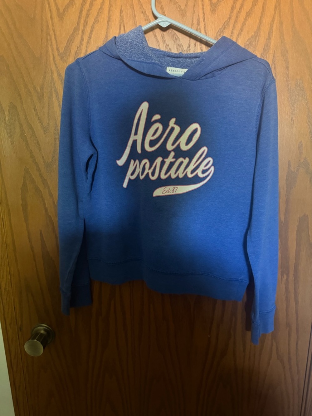 Aeropostale Blue Crewneck Hoodie with White Script Logo